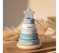 small foot Torre a Incastro Blu, Gioco educativo in Legno, 7 Pezzi Pastello, stimola la motricità dai 12 Mesi, 12712