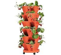 Torre impilabile per fragole, 6 ripiani, con sottovaso, in plastica resistente, per uso esterno, perfetta per erbe, fiori e verdure, soluzione salvaspazio da giardino