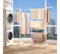Torre lavanderia Oak & Tea con 4 piani e ali, estensibile da 83-200 cm, asciugatrice XXL con rulli per interni/esterni