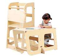 Torre Montessori per Bambini 2-in-1 | Torretta Apprendimento in Legno Naturale - Convertibile in Scrivania & Sgabello - Sicura ed Evolutiva, 12M+ - Teedum® (Legno naturale)