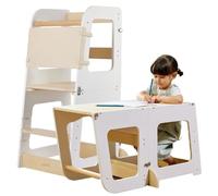 Torre Montessori per Bambini 2-in-1 | Torretta Apprendimento in Legno Naturale - Convertibile in Scrivania & Sgabello - Sicura ed Evolutiva, 12M+ - Teedum®