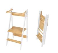 Torre Montessori pieghevole regolabile in altezza su 3 piani, torre di osservazione Montessori con guide di sicurezza, facile da montare, torre di osservazione per bambini, da 2 a 6 anni, naturale