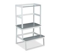 Relaxdays Torre Montessoriana Bambini da 1 Anno, Scaletta Tower di Apprendimento, 93x50x48,5 cm, Bambù, Bianco Grigio