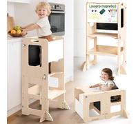 Torre Montessoriana Bambini da 1 Anno, 4 in 1 Torre Montessoriana Pieghevole per L'Apprendimento in Piedi, Torre Montessori con Lavagna e Lavagna Bianca, Regalo per Bambini e Bambine da 1 a 3 Anni