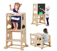 Torre Montessoriana per Bambini, Pieghevole Torre di Apprendimento, 3-in-1 Scala Montessoriana con Tavolo da Disegno, Legno Learning Tower, Legno Più Spesso / 18 Mesi e Oltre (Naturale)