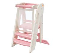 Torre Montessoriana Pieghevole per Bambini, Sgabello a gradini regolabile in altezza per bambini (2-3 livelli), Learning Tower con Barra di Sicurezza, per Bancone Cucina Lavandino Bagno (Rosa)