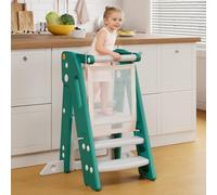 Torre Montessoriana, Torre Montessoriana Pieghevole e Regolabile in Altezza, con ringhiere di sicurezza, Learning Tower, Antiscivolo & Sistema Anti-Ribaltamento, Adatto 1,5 ai 6 anni (Verde)