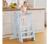 Torre Montessoriana, Torre Montessoriana Pieghevole e Regolabile in Altezza, con ringhiere di sicurezza, Learning Tower, Antiscivolo & Sistema Anti-Ribaltamento, Adatto 1,5 ai 6 anni (Blu)