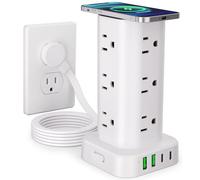 Torre multipresa con caricabatterie wireless, torre di protezione da sovratensioni a spina piatta con cavo di prolunga da 1,8 m, 12 prese multiple AC, 4 USB (2 USB C), torre