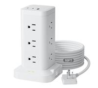 Torre multipresa con protezione da sovratensioni 1800J, torre di ricarica rapida PD20W porte USB-C con 12 prese AC, cavo di prolunga da 3 m per casa, ufficio, camera da letto