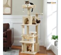Torre per albero per gatti a 6 livelli con pompon gioioso, amaca accogliente, doppi condomini, 2 posatoi superiori, 5 tiragraffi perfetti per gatti da interni AMT0204GY-S As Size Chart