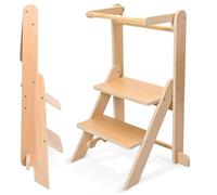 Torre per bambini in piedi, torre pieghevole per l'apprendimento in piedi 3 in 1 sgabello in legno da cucina per bambini in cucina, sgabello in legno naturale da cucina facile da montare