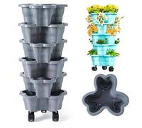 Torre per fragole a 6 livelli, 20,9 x 50,9 cm, impilabili verticali, con ruote, per interni ed esterni, patio, balcone, torre per coltivare erbe aromatiche, fiori e ortaggi (grigio)