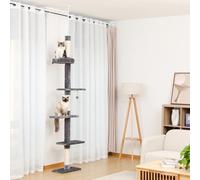 Torre per gatti a 5 livelli, giocattoli da arrampicata, strutture, scalatore per gatti, albero, ripiani, tappetino, piattaforma multistrato, super grande, con palla sospesa AMT0160GY