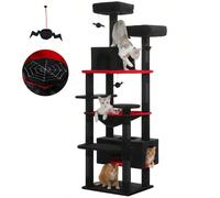 Torre per gatti alta 184 cm per gatti di grandi dimensioni, cuccia per gatti con tiragraffi rivestiti in sisal e imbottitura, 2 aree di riposo imbottite, cuccia doppia e cesto per gatti da interno 184