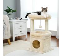 Torre per gatti con albero per gatti condominio accogliente, pesce persico superiore ampio, pali in sisal naturale, morbido peluche, pom-pom giocoso adatto per 1-2 gatti da interno