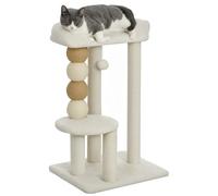 Torre Per Gatti Con Lettino, Piattaforma E Pallina Giocattolo, In Legno, Peluche E Iuta, 48.5x40x76 Cm, Beige
