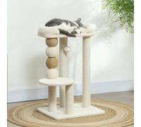 Torre per Gatti con Lettino Superiore, Piattaforma e Pallina Giocattolo, Albero Tiragraffi per Gatti in Legno, Peluche e Iuta, 48.5x40x76 cm, Beige Description:Rendi la tua dimora un paradiso felino c