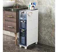 Torre portaoggetti da bagno stretta a 5 ripiani con cassetti e ruote, mobile sottile per WC, armadio robusto per risparmiare spazio, design trasparente per un facile accesso