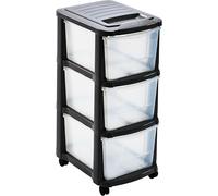 Torre portaoggetti in plastica grigio antracite - 3 grandi cassetti trasparenti - con ruote - altezza 65 cm - Made in France - Ideale per ufficio, casa e organizzazione - M home by Mazzei Mondex