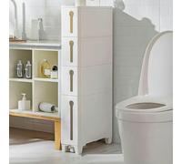 Torre portaoggetti sottile da bagno, 4 cassetti con 2 ruote, design salvaspazio per aree strette, perfetta per WC laterale e armadietto ad angolo doccia.