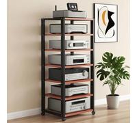 Torre rack audio a 7 livelli per Home Theatre, supporto regolabile per CD e ricevitore stereo, capacità 250 kg, facile da montare, elegante finitura rossa