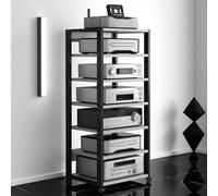 Torre rack audio Mobiletto audio stereo, centro di intrattenimento TV angolare, scaffalatura portaoggetti for componenti stereo con ruote e ripiani regolabili(Red)