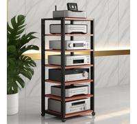 Torre rack audio Scaffalatura audio-video con ruote, mobiletto portaoggetti for componenti stereo e centro di intrattenimento TV angolare con ripiano in legno regolabile, facile da montare(Red)