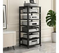 Torre rack audio Supporto for mobile multimediale AV a 7 livelli, rack for torre audio alto 4,2 piedi, con ripiano regolabile, supporto TV angolare, moderni rack e supporti stereo(Nero)