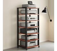 Torre rack audio Supporto for supporti audio-video con ruote, supporto for giradischi DVD CD con ripiano in legno regolabile, supporto for amplificatore HiFi, facile da montare(Red)