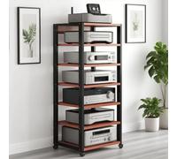 Torre rack audio Supporto for supporti AV, console for videogiochi, con ruote e ripiano in legno regolabile, mobiletto for componenti stereo a torre for home office theater(Red)