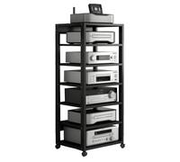 Torre rack audio Supporto multimediale AV a 7 livelli, console for videogiochi con ripiano regolabile in legno, mobiletto portaoggetti for componenti stereo(Nero)