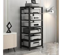 Torre rack audio Supporto multimediale AV, supporto for componenti stereo, rack HIFI con ruote, torre di archiviazione multimediale, organizer for l'intrattenimento(Nero)