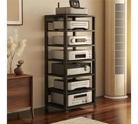Torre rack audio Torre rack audio a 7 livelli, supporto for componenti audio for impieghi gravosi con ripiano in legno regolabile, scaffalatura mobile for supporti AV(Red)