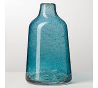 Torre & Tagus Marina Vaso in vetro soffiato con fiocchi dorati, vaso da fiori blu alto 25,4 cm, centrotavola per tavoli in soggiorno, camera da letto, ingresso, accenti decorativi blu costiero e oro