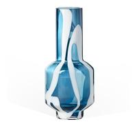 Torre & Tagus Vaso per fiori in vetro bianco a righe blu, 30,5 cm di altezza, realizzato a mano, blu e bianco, per tavolo da pranzo e vaso blu trasparente per centrotavola come decorazione del