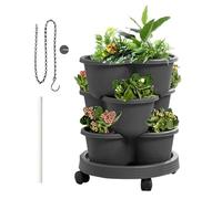 Torre verticale da giardino - vasi da fiori impilabili per esterni - Fioriere impilabili con ruote - per interni ed esterni, balcone, patio, cortile, prato, serra