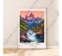 Torres Del Paine Illustrazione Stampa Cile Muro Decoro Opera D'Arte Regalo