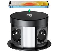 Torretta Multipresa Estraibile a Scomparsa 3 Prese 1 USB A 1 USB TIPO C con ricarica wireless, da incasso Compatta, Finitura in Acciaio Inox, Design Scorrevole Verticale, Ideale per Cucina e Ufficio