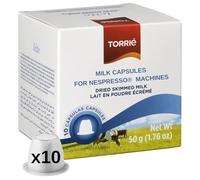 Torrié Cialde Latte Compatibili con Capsule di Latte Scremato Originali Nespresso® - 10 Cialde - Topping Cremoso per Latte, Cappuccino & Macchiato Schiuma Istantanea