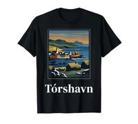 Tórshavn Isole Faroe costiero Design Vintage Viaggio Maglietta