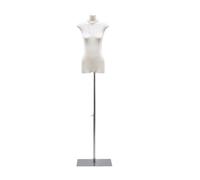 Torso di manichino femminile, modello da donna regolabile in altezza, busto per abito con stabile supporto in metallo, manichino dal corpo piatto, per esposizione di abbigliamento(Silver)