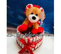 Torta a cuore COMPLETA Con barrette Kinder peluche baci IDEE IDEA REGALO lei lui