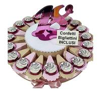 Torta bomboniera 18 ANNI ragazza cupcake magnete 20 fette COMPLEANNO confetti e biglietti inclusi