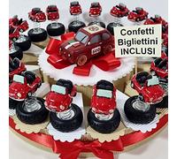 torta bomboniera auto a molla rossa idee originali battesimo confetti e biglietti inclusi (torta 1 piano 20 fette)