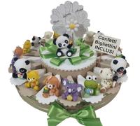 Torta bomboniere animaletti Savana Ideali per bomboniere Battesimo Nascita Bimbo Maschietto confetti e biglietti inclusi (torta 1 piano 20 fette)