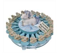 Torta bomboniere Battesimo Bimbo Cavalluccio a Dondolo animaletti Unicorno Confetti Azzurri e bigliettini (Torta 20 fette Unicorno Statuetta)