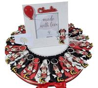 Torta bomboniere battesimo compleanno comunione bimba portachiavi topolina + centrale portafoto personalizzato confetti e biglietti inclusi (20 fette)
