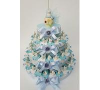 TORTA BOMBONIERE BIBERON CELESTI PORTACHIAVE NASCITA, BATTESIMO COMPLETA DI BIGLIETTINO (35 FETTE (2 PIANI + BASE))