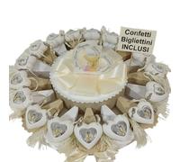 Torta bomboniere Comunione da appoggio a forma di cuore con nappa e icona prima comunione confetti e biglietti inclusi (17 fette)